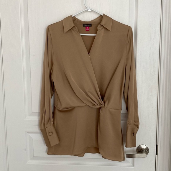 Vince Camuto Satin Faux Wrap Top - Picture 1 of 6
